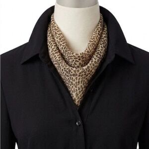 Women's Tan Black Mini Leopard Print Sheer Chiffon 17" Square Neck Scarf